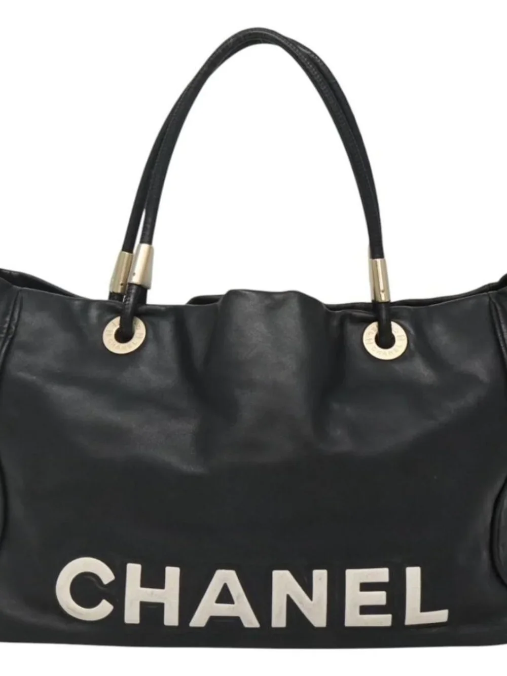 CHANEL Camelia Tote Bag Lamb Skin Black CC Auth BA841